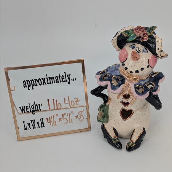 Heather Goldminc Snowman Lady Tea Light Candle Holder Retired Blue Sky Clayworks - Picture 11 of 12